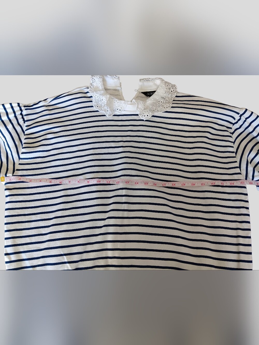 J.Crew White & Navy Striped Sweatshirt with Lace Collar - Picture 5 of 10